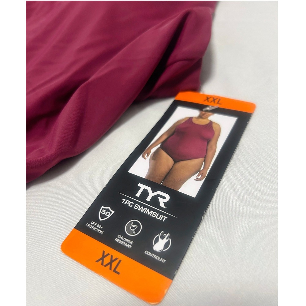 TYR Women XXL One Piece Swimsuit Red Controlfit Racerback UPF 50+ 1842968 NEW - Picture 5 of 6